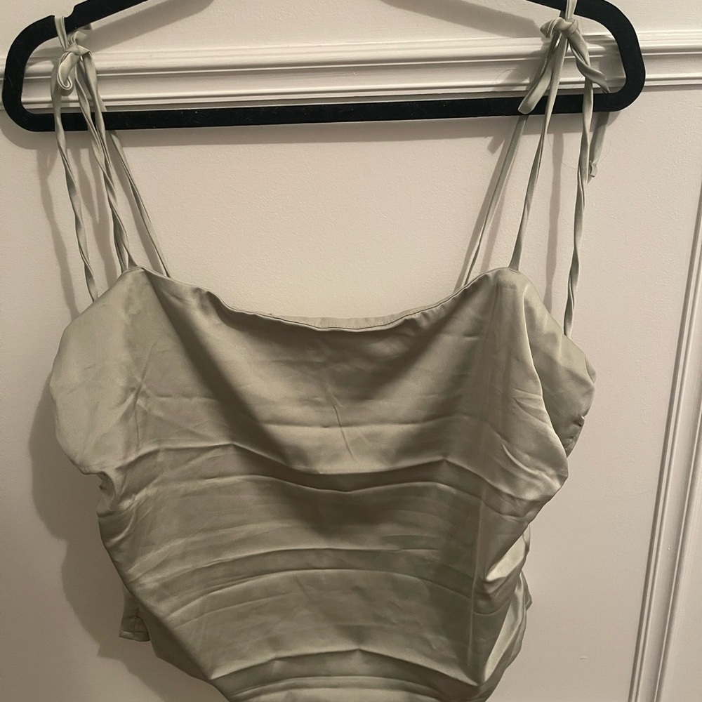 Hollister Green Ruched Crop Tie Strap Camisole - XXL